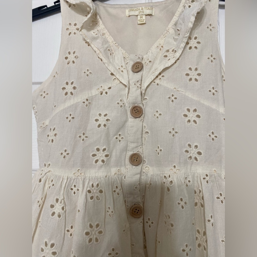 Chelsea & Violet Sleeveless Cream girls Dress with Button Details eyelets size M - Picture 3 of 8